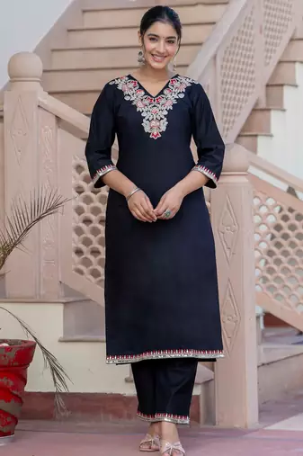 black fancy silk blend kurta set