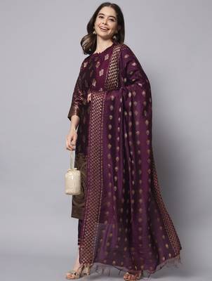 wine fancy cotton silk kurta set 2