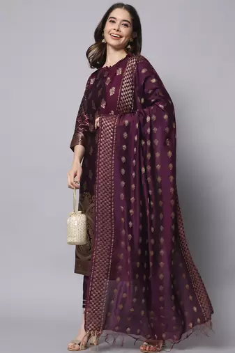 wine fancy cotton silk kurta set