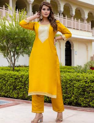 yellow fancy viscose rayon kurta set 3