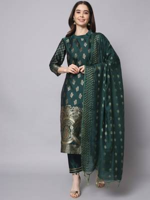 green fancy cotton silk kurta set 2