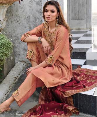 peach fancy silk kurta set 2