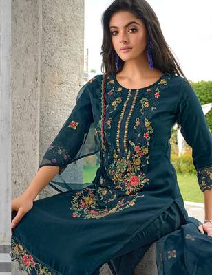 teal fancy pure viscose kurta set 2