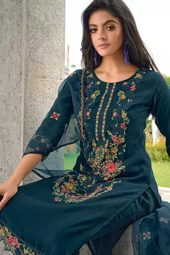 teal fancy pure viscose kurta set