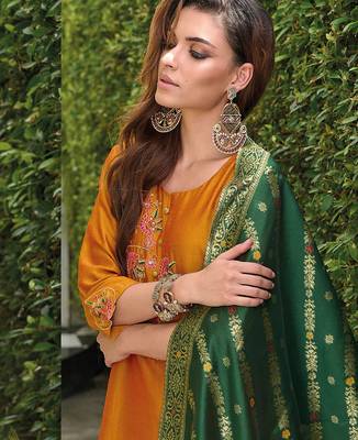 mustard fancy silk kurta set 3