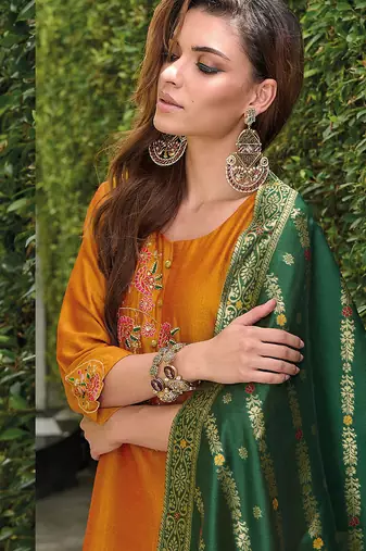 mustard fancy silk kurta set