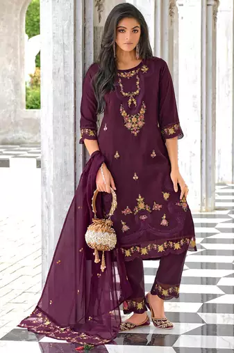 purple fancy pure viscose kurta set