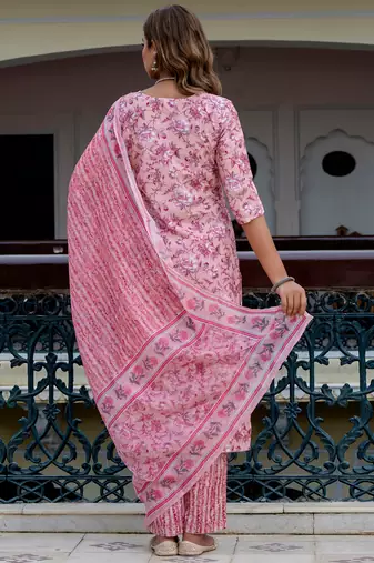 multicolor fancy blended cotton kurta set