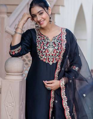 Black silk blend designer festive wear readymade suit 2