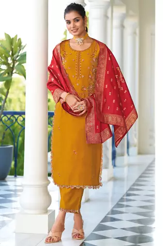 Maroon silk blend designer festive wear readymade suit