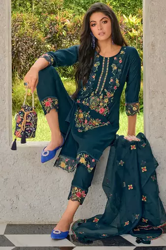 teal fancy pure viscose kurta set