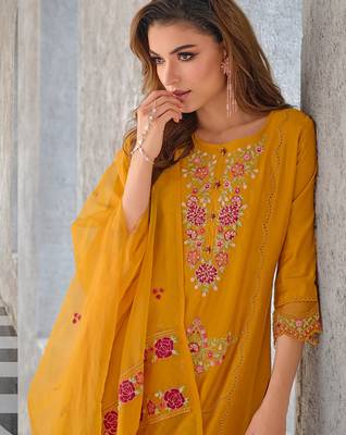 yellow fancy pure viscose kurta set 2