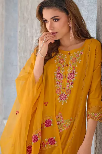 yellow fancy pure viscose kurta set