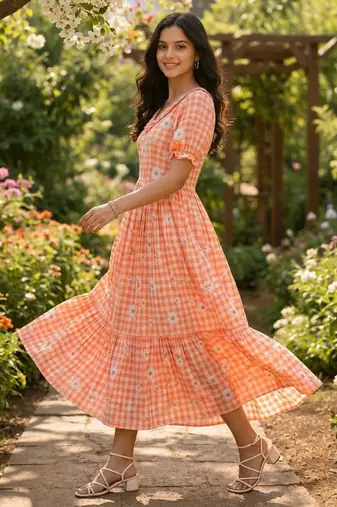 Orange color muslin printed stylish kurti