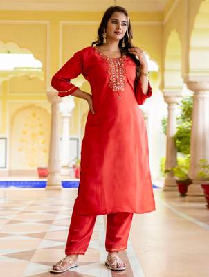 peach fancy viscose rayon kurta set 3