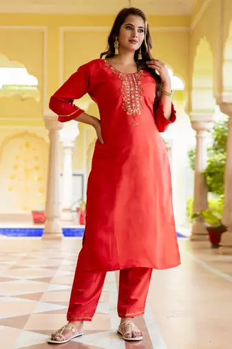 peach fancy viscose rayon kurta set