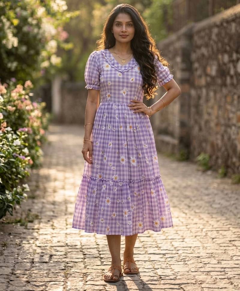 Purple color muslin printed stylish kurti