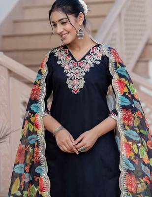black fancy silk blend kurta set 3