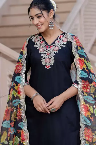 black fancy silk blend kurta set