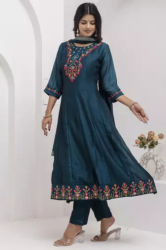 teal fancy silk kurta set