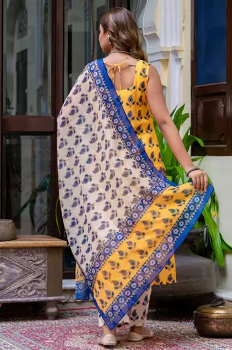multicolor fancy blended cotton kurta set