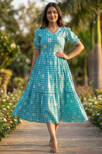 Blue color muslin printed stylish kurti