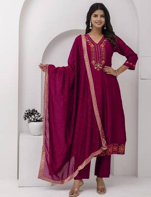 scarlet-red fancy silk kurta set 3