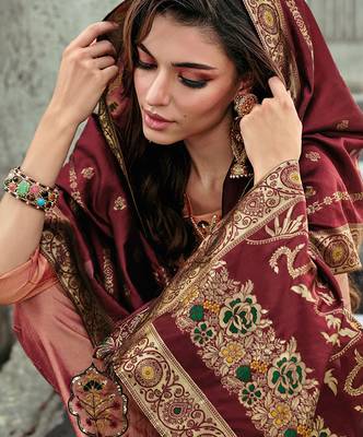 peach fancy silk kurta set 3