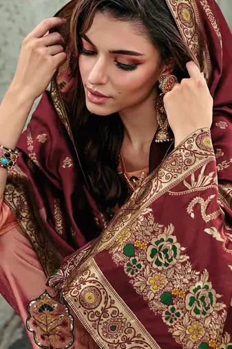 peach fancy silk kurta set