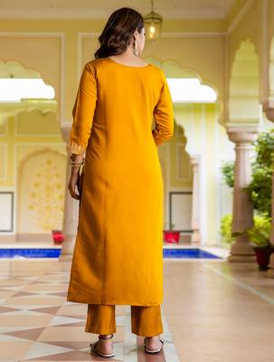 mustard fancy viscose rayon kurta set 4