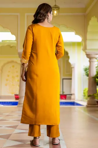 mustard fancy viscose rayon kurta set