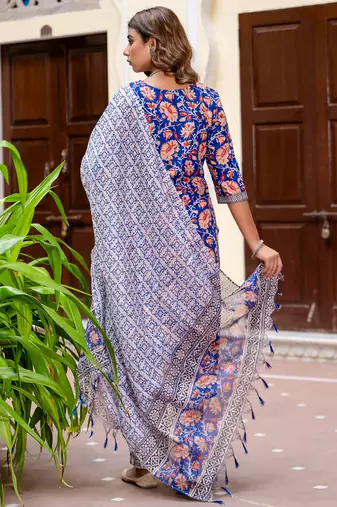 multicolor fancy blended cotton kurta set