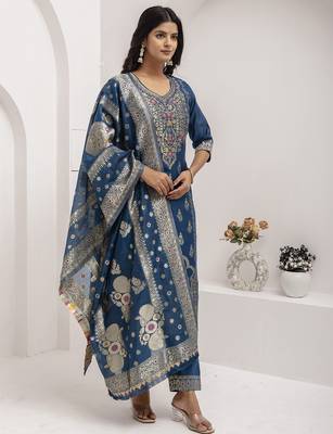 teal fancy jacquard kurta set 4