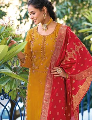 Maroon silk blend designer festive wear readymade suit 2