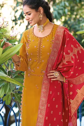 Maroon silk blend designer festive wear readymade suit