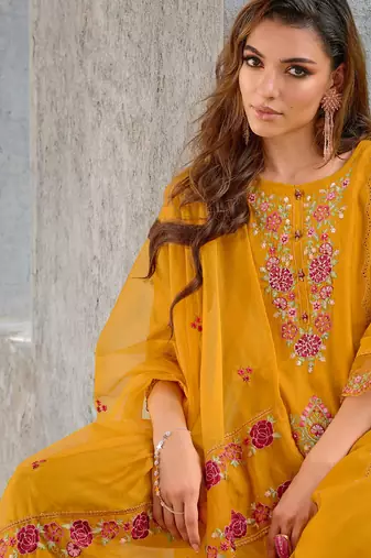 yellow fancy pure viscose kurta set