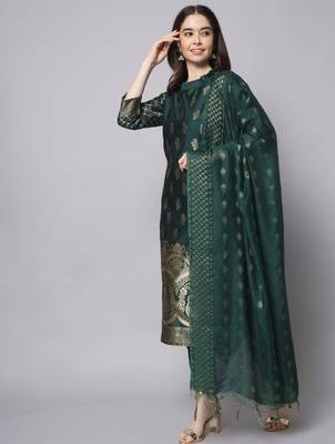 green fancy cotton silk kurta set 3