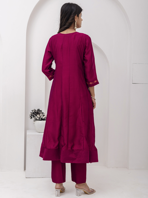 scarlet-red fancy silk kurta set 4