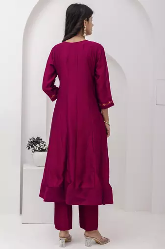 scarlet-red fancy silk kurta set