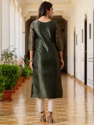 green fancy silk blend kurta set 4