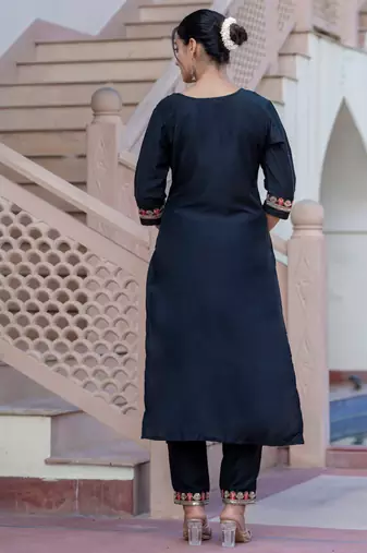 Black silk blend designer festive wear readymade suit