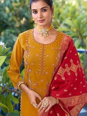 Maroon silk blend designer festive wear readymade suit 3