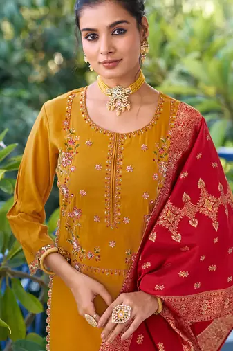 Maroon silk blend designer festive wear readymade suit