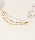 Kundan pearl layered single hair chain with golden drops