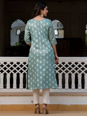 sea-green fancy silk blend kurta set 4