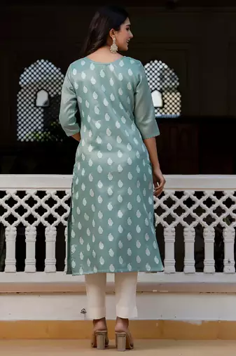 sea-green fancy silk blend kurta set