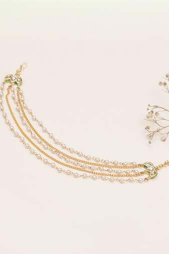 Kundan pearl multi-layer single hair chain