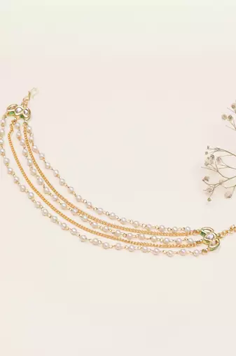 Kundan pearl multi-layer single hair chain