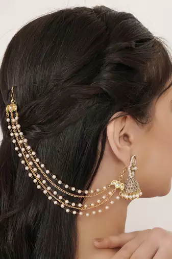 Kundan pearl multi-layer single hair chain