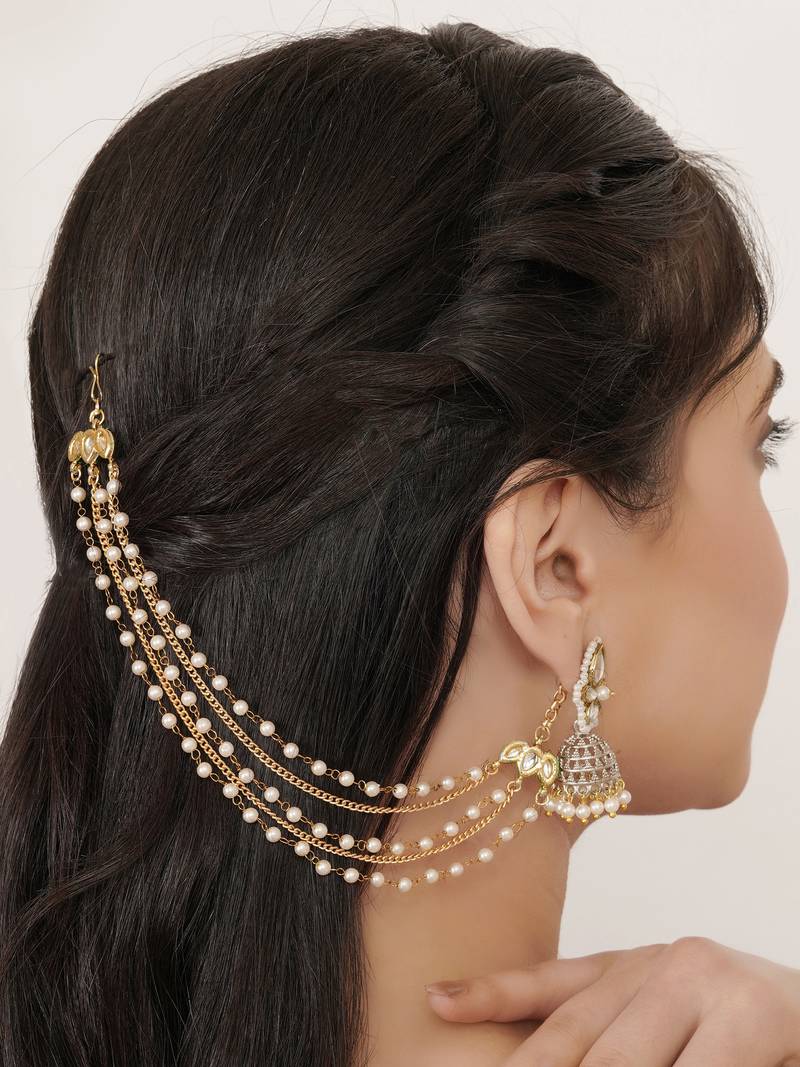 Kundan pearl multi-layer single hair chain